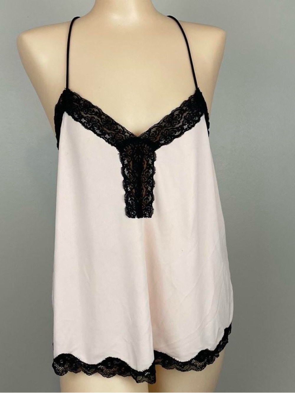 Express Blush Pink Cami with Black Lace Accent